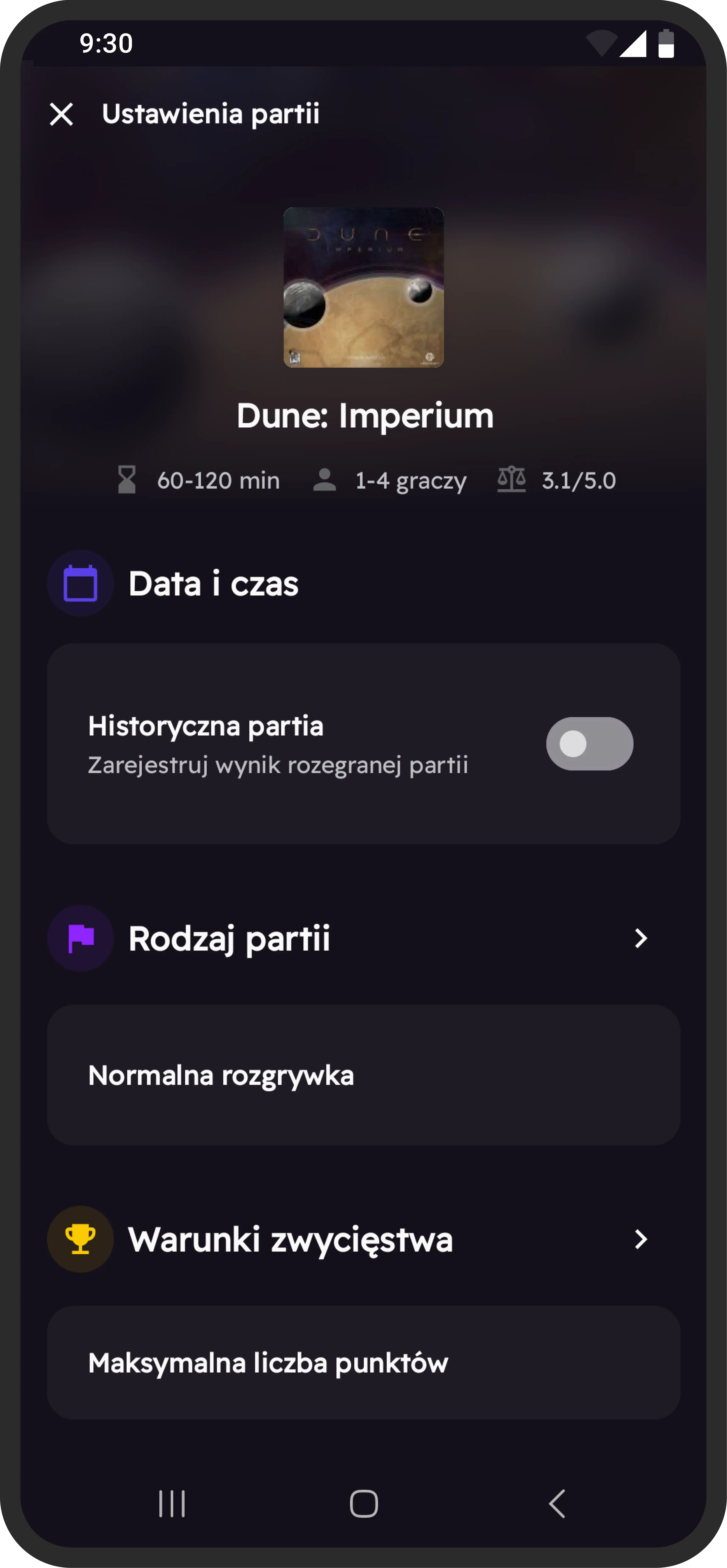 Organizacja sesji gier w aplikacji Tabloo
